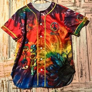 Men’s Tie-Dye Sunflower Button-Down Shirt - Multicolor